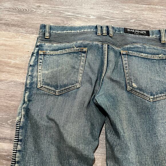 Balmain Moto Style Denim Jeans Size 31 - Picture 7 of 9
